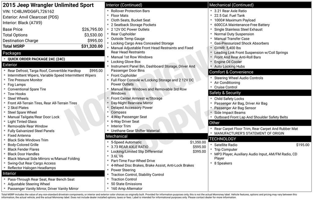 2015 Jeep Wrangler Unlimited Sport