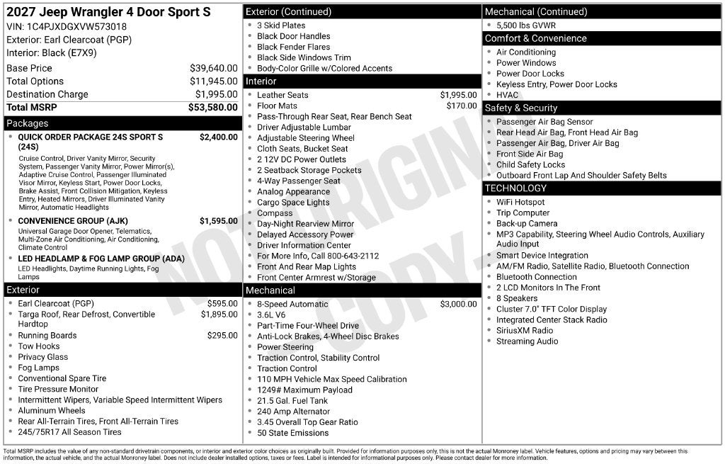2027 Jeep Wrangler Sport S