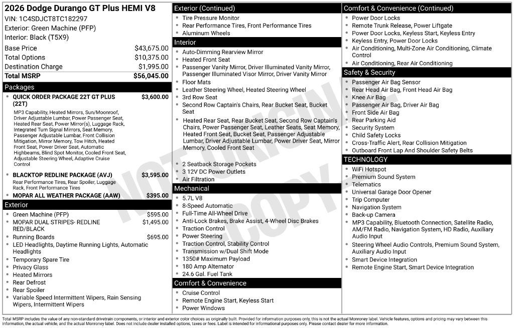 2026 Dodge Durango GT Plus HEMI V8
