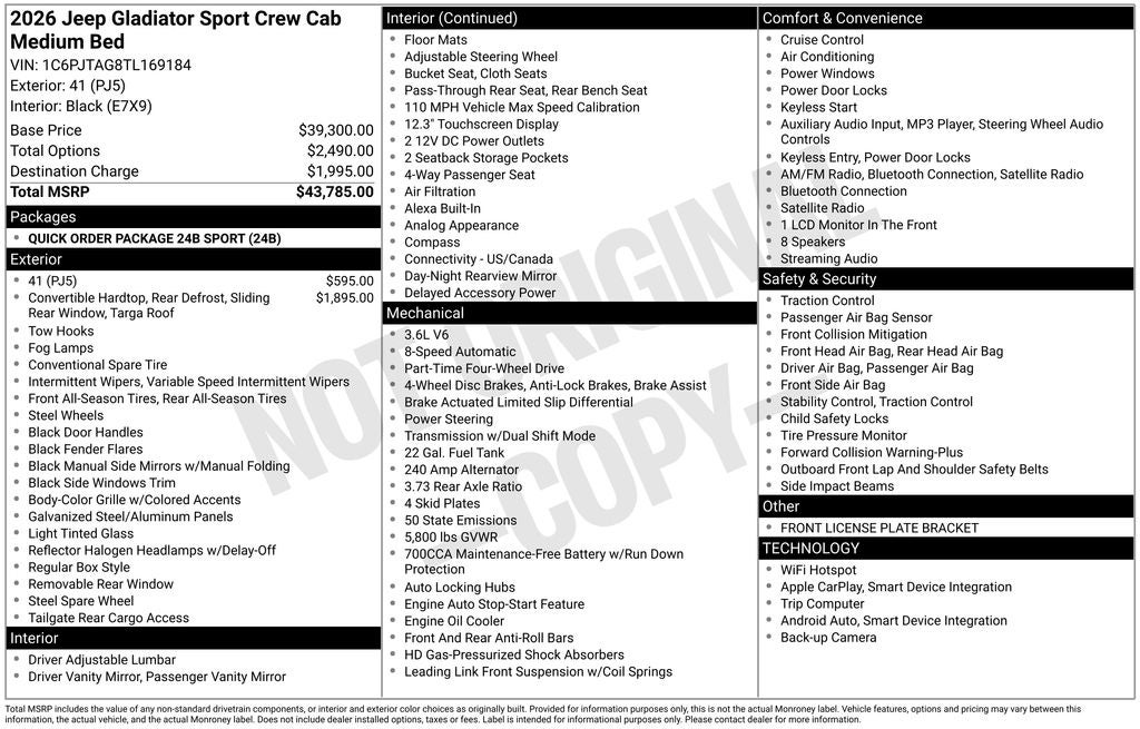 2026 Jeep Gladiator Sport