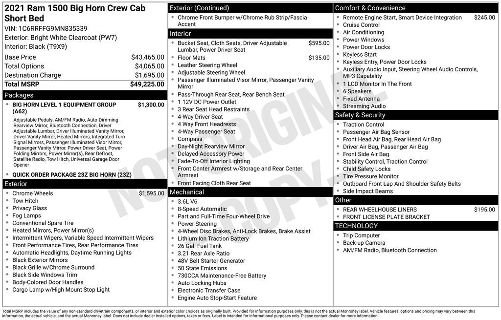 2021 RAM 1500 Big Horn/Lone Star