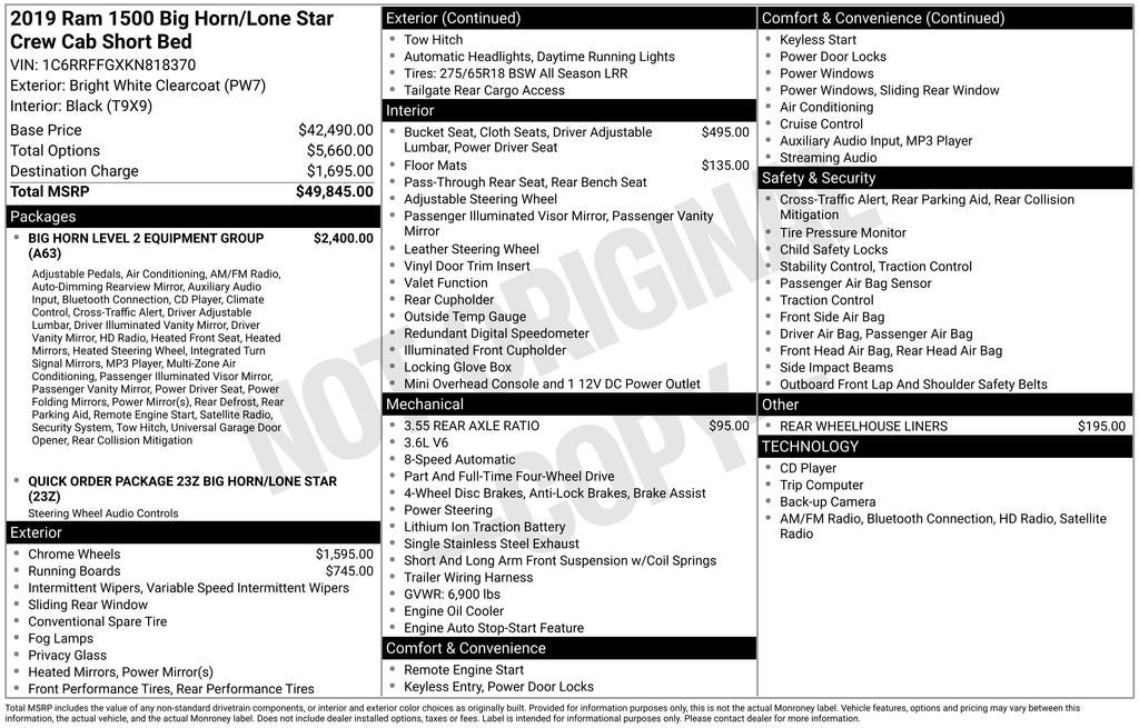 2019 RAM 1500 Big Horn/Lone Star