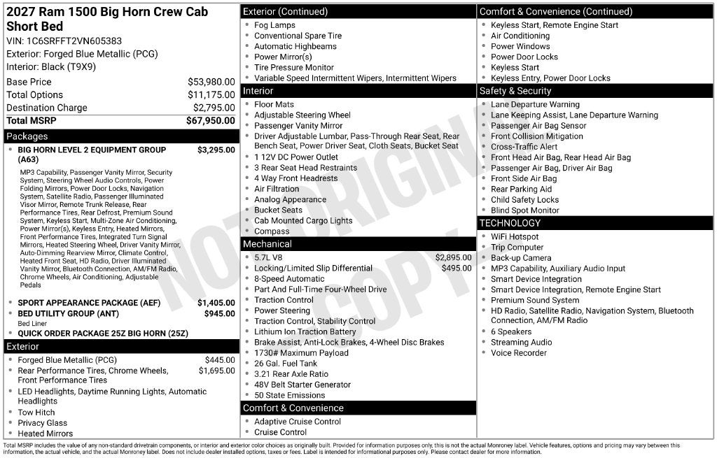 2027 RAM 1500 Big Horn/Lone Star