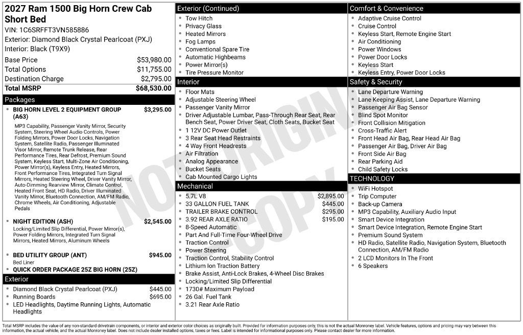 2027 RAM 1500 Big Horn/Lone Star