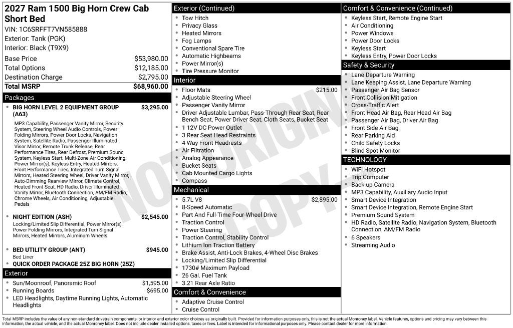2027 RAM 1500 Big Horn/Lone Star