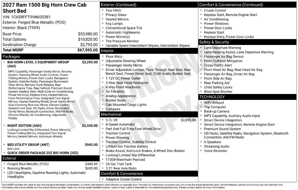 2027 RAM 1500 Big Horn/Lone Star