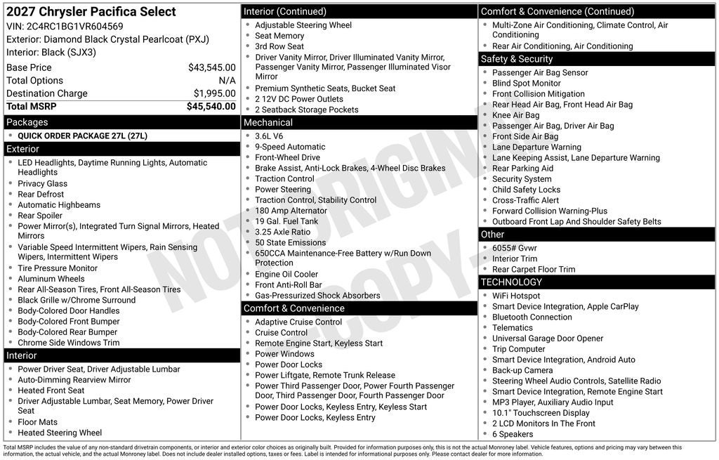 2027 Chrysler Pacifica Select