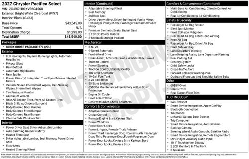 2027 Chrysler Pacifica Select
