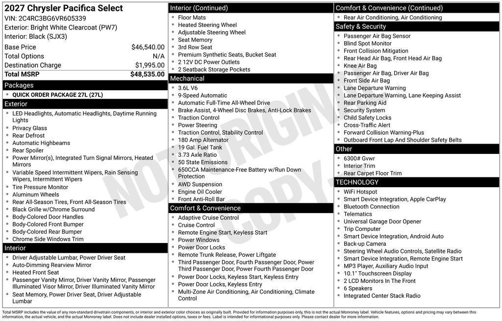 2027 Chrysler Pacifica Select