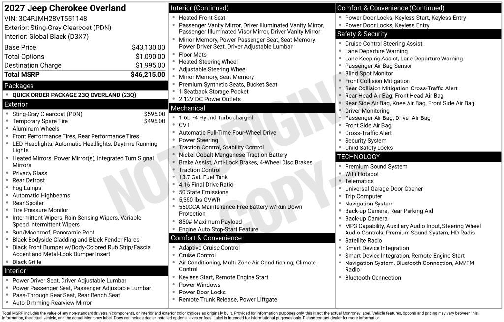 2027 Jeep Cherokee Overland