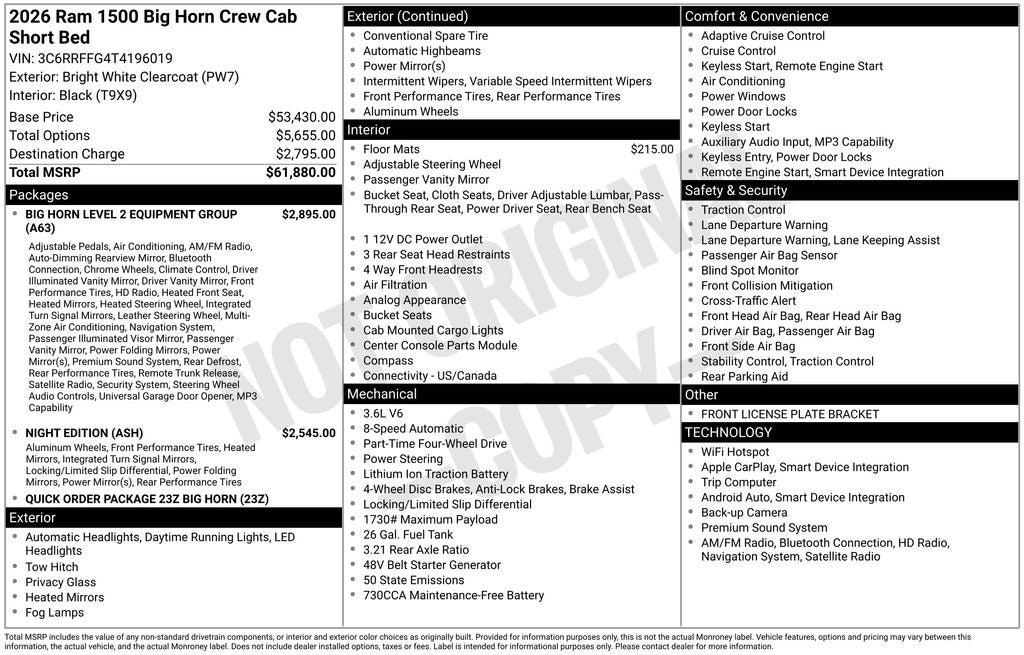 2026 RAM 1500 Big Horn/Lone Star