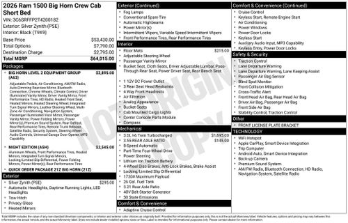2026 RAM 1500 Big Horn/Lone Star
