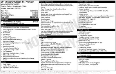 2015 Subaru Outback 2.5i Premium